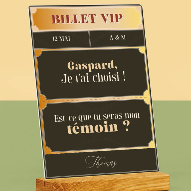 Le Prénom Et Un Texte: Billet Vip Témoin - Impression Sur Verre Acrylique