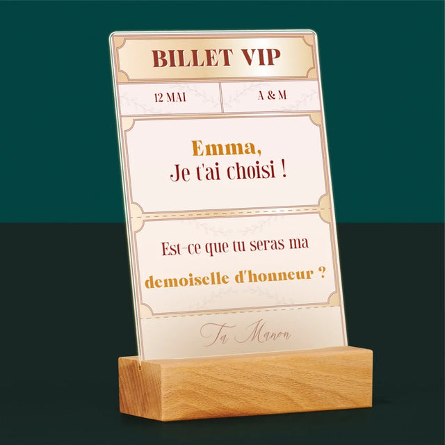 Le Prénom Et Un Texte: Billets Vip Demoiselle D'Honneur - Impression Sur Verre Acrylique