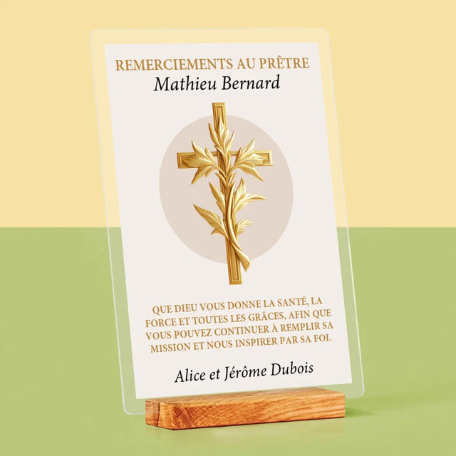 Le Prénom Et Un Texte: Remerciements Au Prêtre  - Impression Sur Verre Acrylique