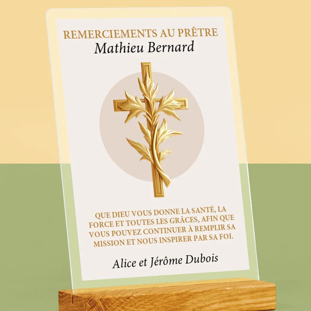Le Prénom Et Un Texte: Remerciements Au Prêtre  - Impression Sur Verre Acrylique