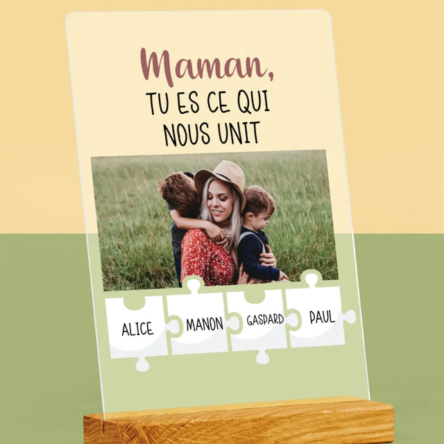 La Photo Et Un Texte: Maman Tu Es Ce Qui Nous Unit - Impression Sur Verre Acrylique