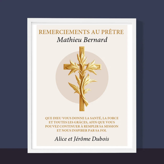 Le Prénom Et Un Texte: Remerciements Au Prêtre  - Impression Encadrée 30X40