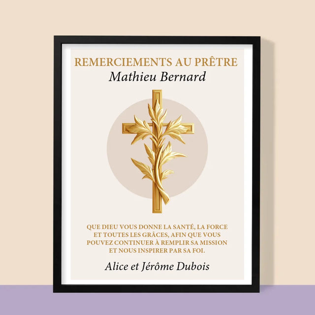 Le Prénom Et Un Texte: Remerciements Au Prêtre  - Impression Encadrée 30X40