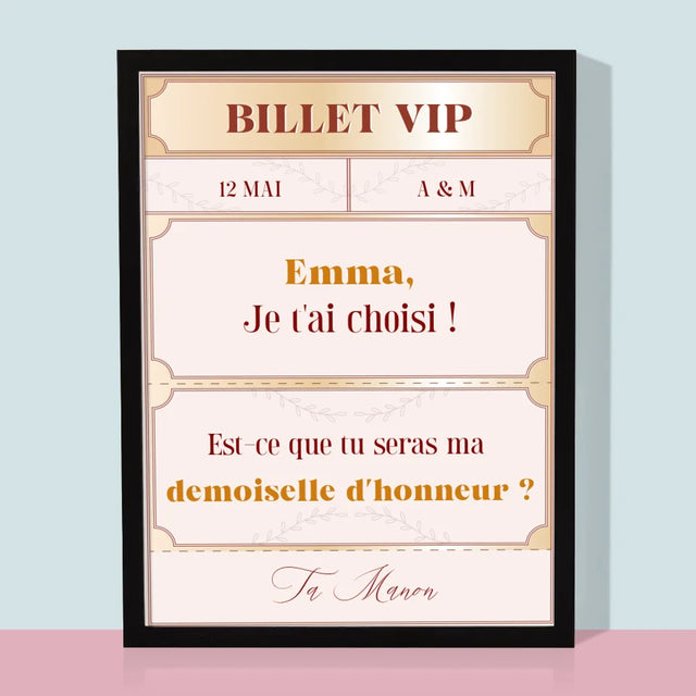 Le Prénom Et Un Texte: Billets Vip Demoiselle D'Honneur - Impression Encadrée 30X40