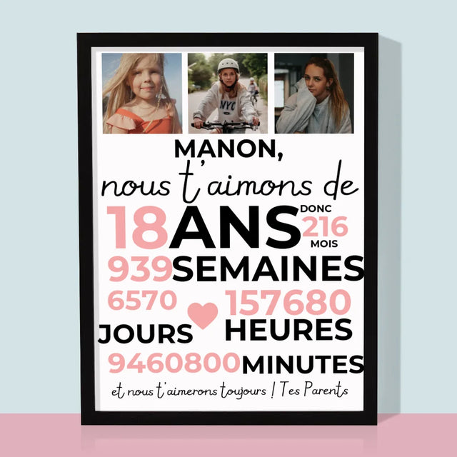 Le Collage Photo: Nous T'Aimons Depuis 18 Ans - Impression Encadrée 30X40