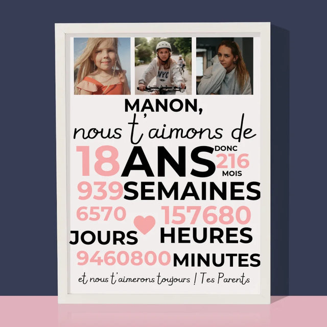 Le Collage Photo: Nous T'Aimons Depuis 18 Ans - Impression Encadrée 30X40