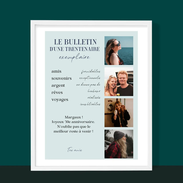 Le Collage Photo: Le Bulletin D'Une Trentenaire Exemplaire - Impression Encadrée 30X40