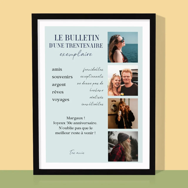 Le Collage Photo: Le Bulletin D'Une Trentenaire Exemplaire - Impression Encadrée 30X40