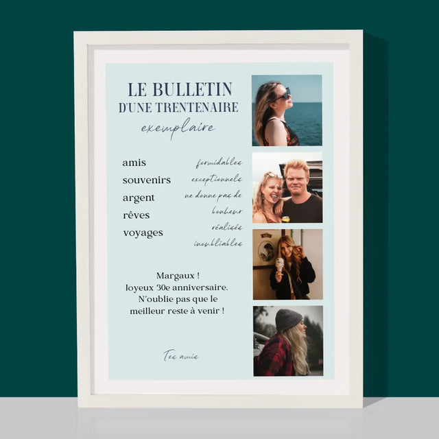 Le Collage Photo: Le Bulletin D'Une Trentenaire Exemplaire - Impression Encadrée 30X40