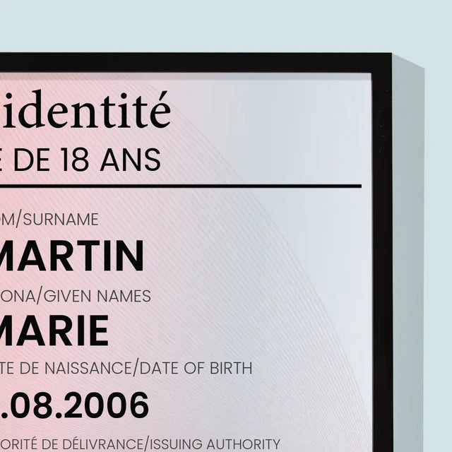 La Photo Et Un Texte: Carte D'Identité - Impression Encadrée 30X40