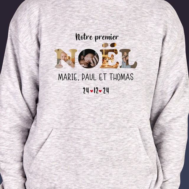 Collage Photo De Lettre: Notre Premier Noël  - Sweat À Capuche Pour Hommes