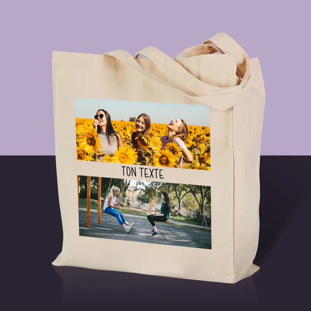 Le Collage Photo: Les 2 Photos Et Un Texte - Sac En Toile