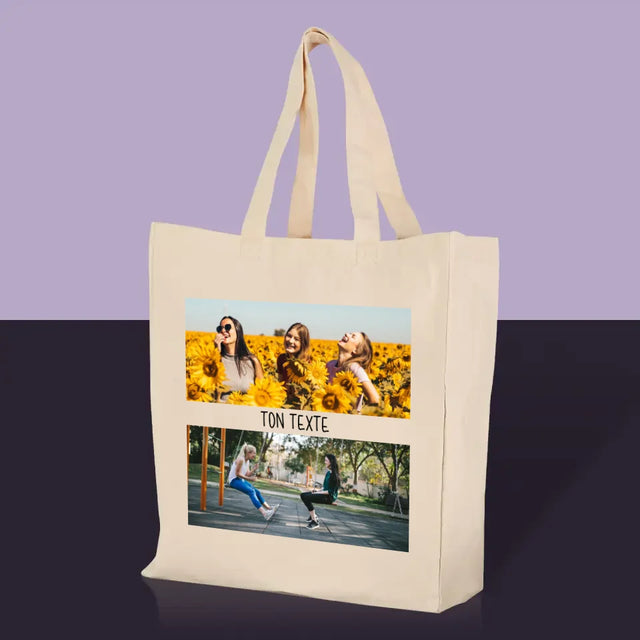 Le Collage Photo: Les 2 Photos Et Un Texte - Sac En Toile