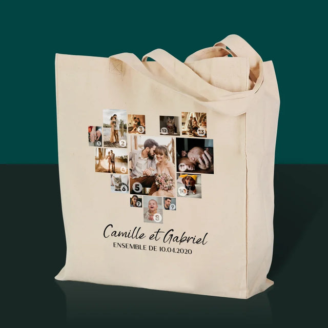 Le Collage Photo: Le Collage De Coeur Des Photos - Sac En Toile