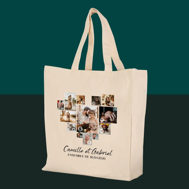 Le Collage Photo: Le Collage De Coeur Des Photos - Sac En Toile