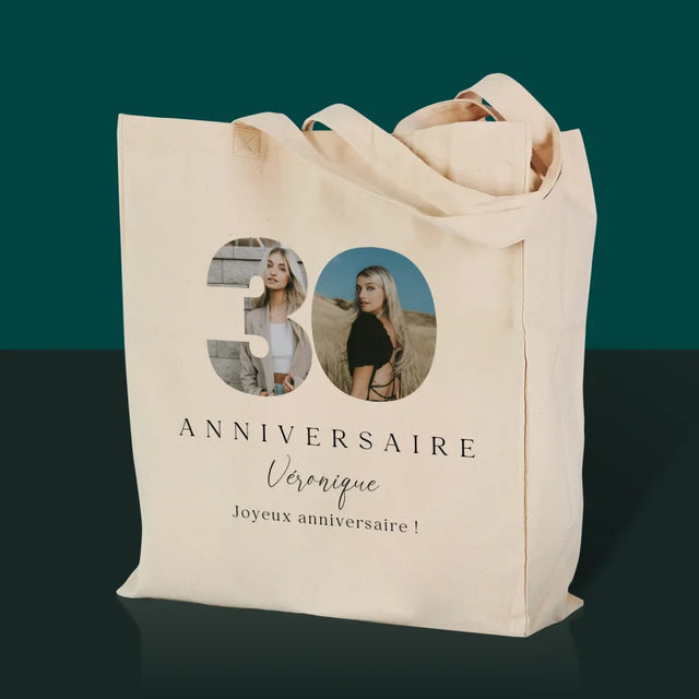 Collage Photo De Lettre: 30E Anniversaire Et Texte En Bas - Sac En Toile