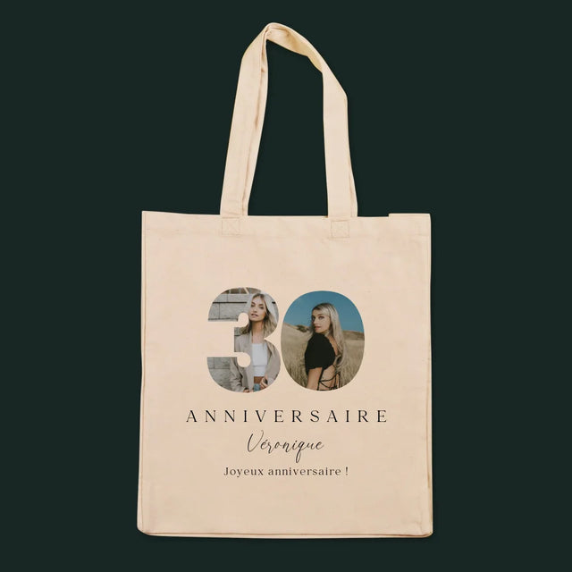 Collage Photo De Lettre: 30E Anniversaire Et Texte En Bas - Sac En Toile