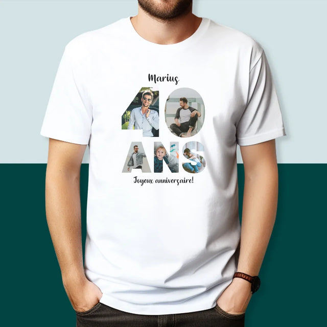 Collage Photo De Lettre: 40 Ans De Tes Photos - T-Shirt Pour Hommes