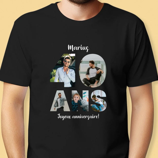 Collage Photo De Lettre: 40 Ans De Tes Photos - T-Shirt Pour Hommes