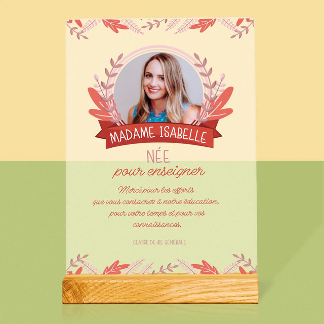 Photo Et Texte: Née Pour Enseigner - Impression Sur Verre Acrylique