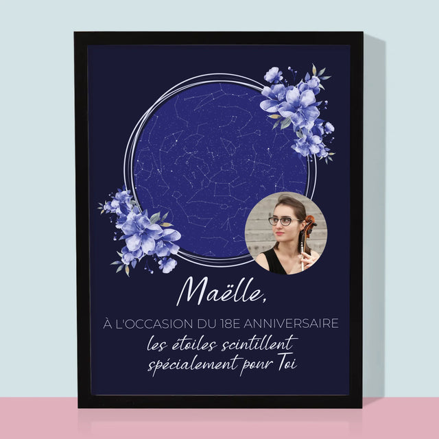 Carte Des Étoiles: Les Étoiles Scintillent Pour Célébrer Ton Anniversaire - Impression Encadrée 30X40
