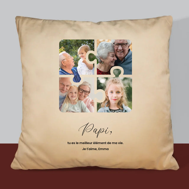 Le Collage Photo: Casse-Tête, Un Cœur Pour Grand-Papa - Coussin 