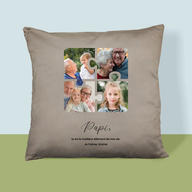 Le Collage Photo: Casse-Tête, Un Cœur Pour Grand-Papa - Coussin 