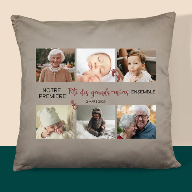 Le Collage Photo: La Première Fête Des Grand-Mères - Coussin 