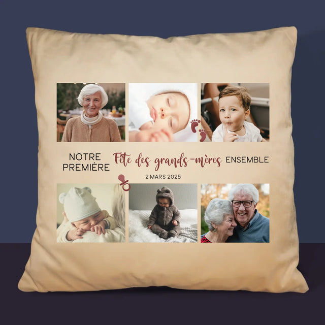 Le Collage Photo: La Première Fête Des Grand-Mères - Coussin 