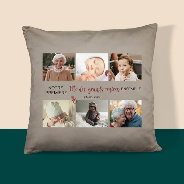 Le Collage Photo: La Première Fête Des Grand-Mères - Coussin 
