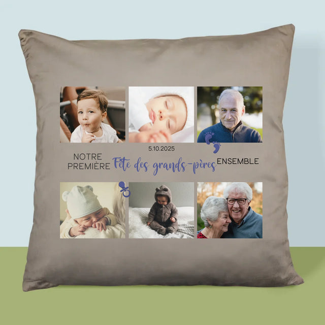 Le Collage Photo: La Première Fête Des Grand-Pères - Coussin 