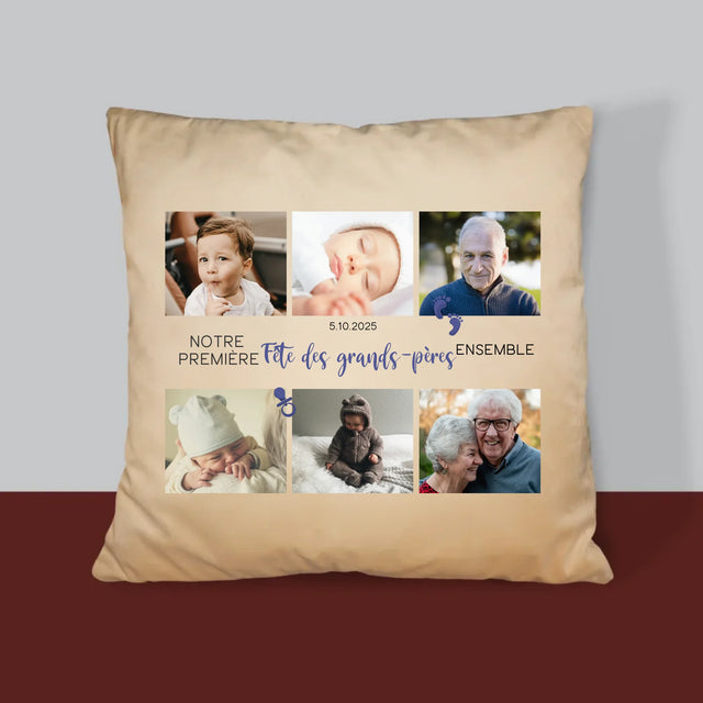 Le Collage Photo: La Première Fête Des Grand-Pères - Coussin 