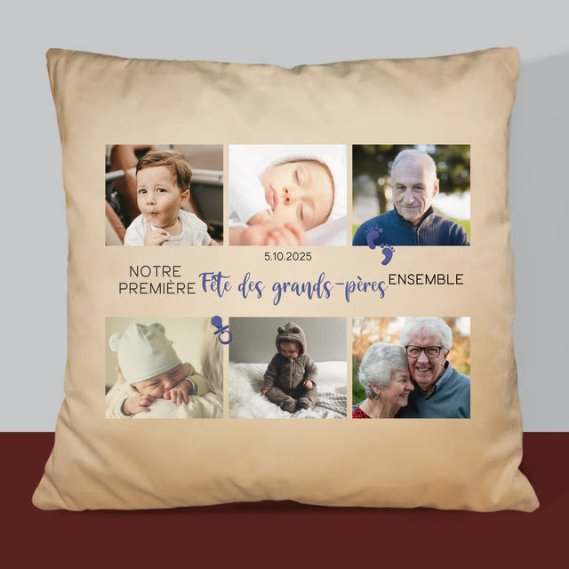 Le Collage Photo: La Première Fête Des Grand-Pères - Coussin 