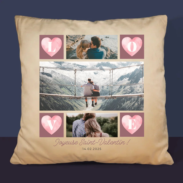 Le Collage Photo: Cœurs Amour - Coussin 