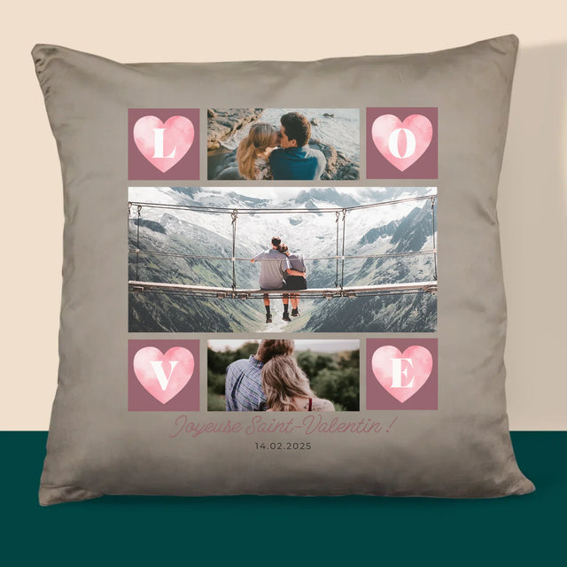 Le Collage Photo: Cœurs Amour - Coussin 