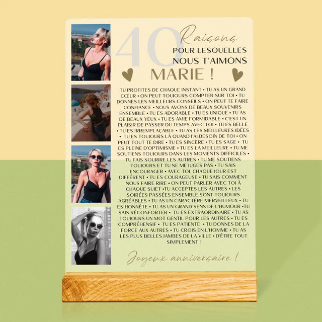 Le Collage Photo: 40 Raisons - Impression Sur Verre Acrylique 