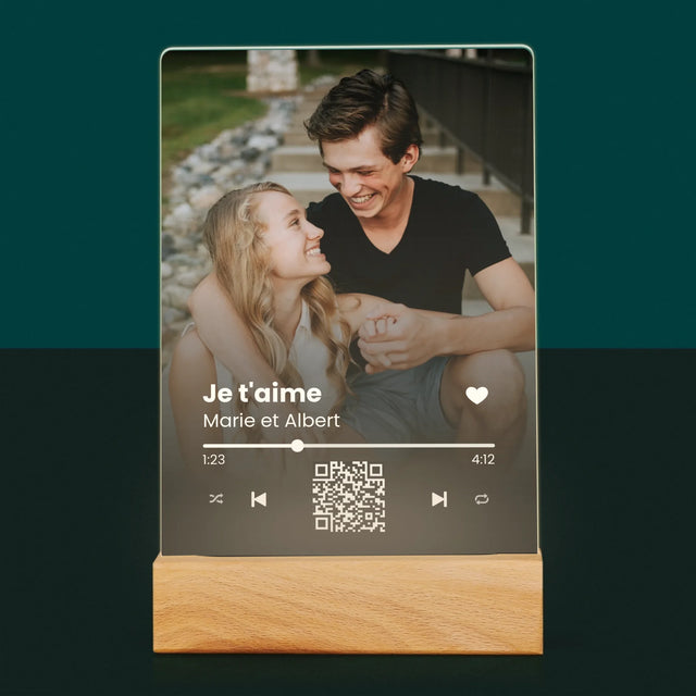 La Photo Et Un Texte: Votre Chanson Code Qr  - Impression Sur Verre Acrylique 