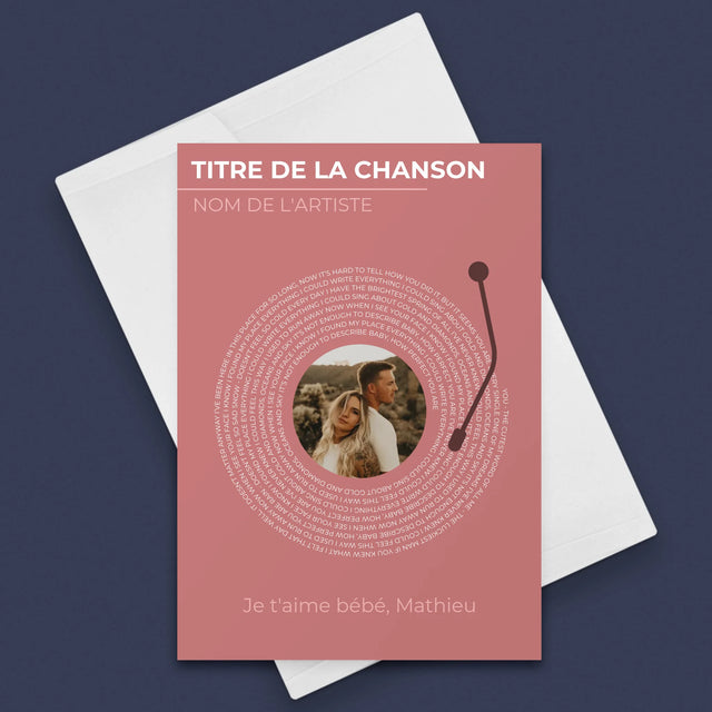 La Photo Et Un Texte: Notre Chanson Disque Vinyle - Carte De Vœux