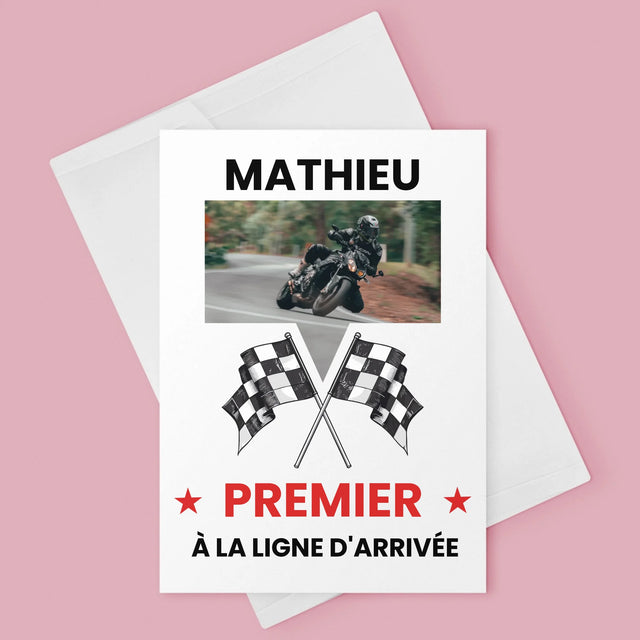 La Photo Et Un Texte: Premier À La Ligne D'Arrivée - Carte De Vœux