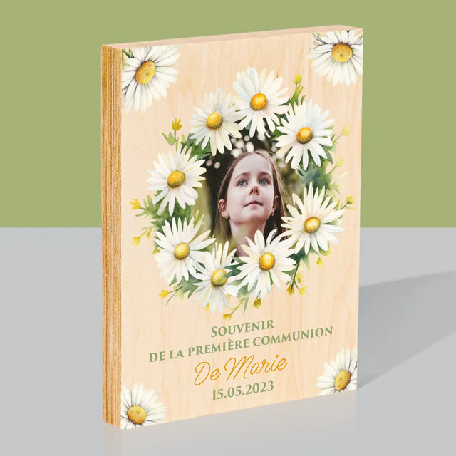 La Photo Et Un Texte: Souvenir De Communion, Marguerites - Impression Sur Bois 