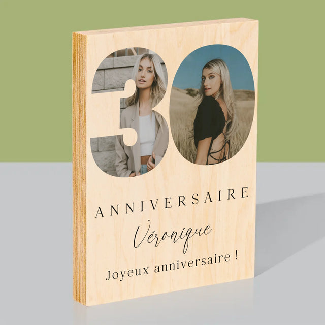 Collage Photo De Lettre: 30E Anniversaire Et Texte En Bas - Impression Sur Bois 