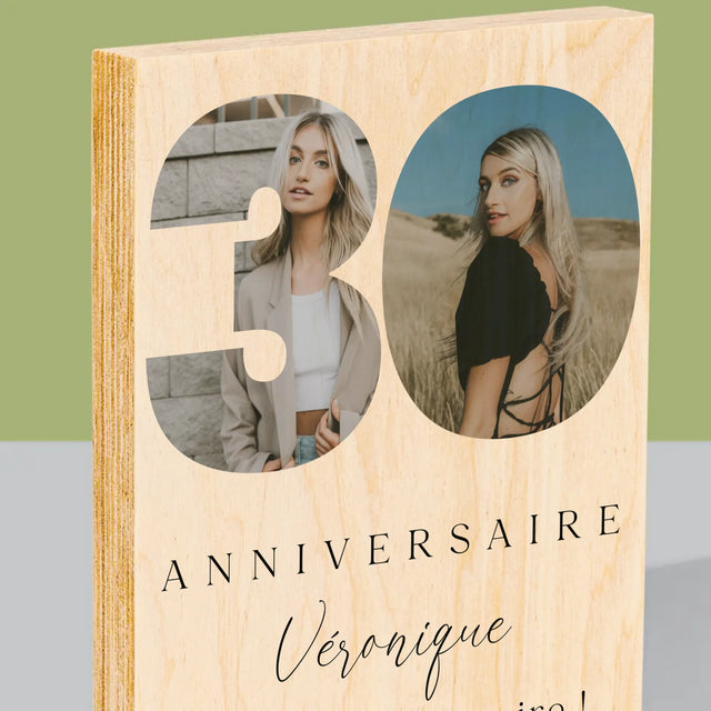 Collage Photo De Lettre: 30E Anniversaire Et Texte En Bas - Impression Sur Bois 