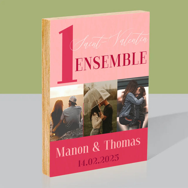 Le Collage Photo: Première Saint-Valentin Ensemble - Impression Sur Bois 