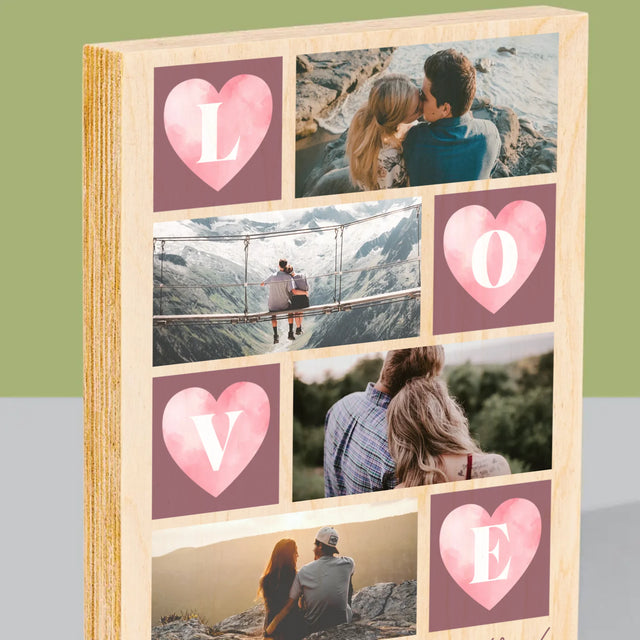 Le Collage Photo: Cœurs Amour - Impression Sur Bois 