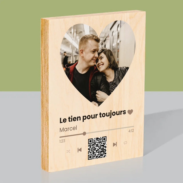 La Photo Et Un Texte: Notre Chanson Cœur Code Qr - Impression Sur Bois 