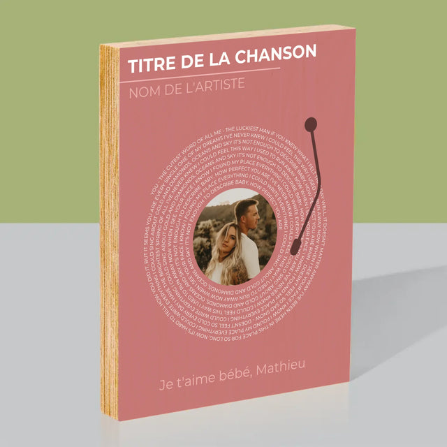 La Photo Et Un Texte: Notre Chanson Disque Vinyle - Impression Sur Bois 