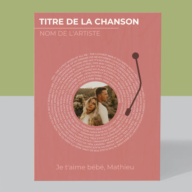 La Photo Et Un Texte: Notre Chanson Disque Vinyle - Impression Sur Bois 