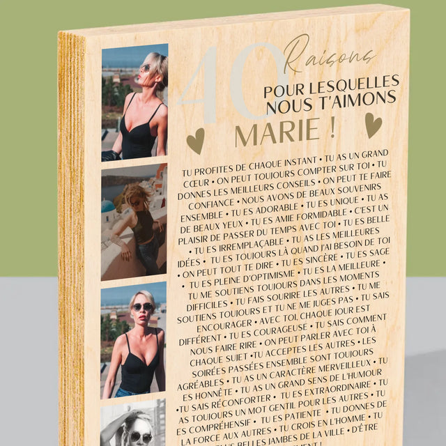 Le Collage Photo: 40 Raisons - Impression Sur Bois 
