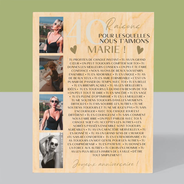 Le Collage Photo: 40 Raisons - Impression Sur Bois 