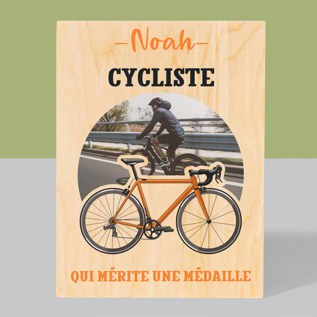 La Photo Et Un Texte: Cycliste Qui Mérite Une Médaille - Impression Sur Bois 